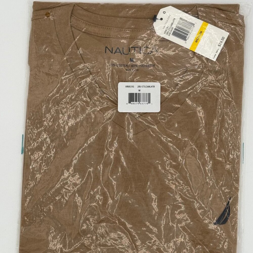 Nautica Men's NWT V Neck Shirt M Brown